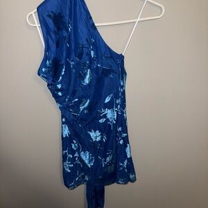 Blue Floral One-Shoulder Dress